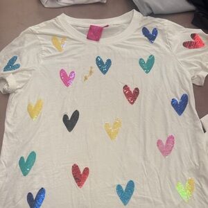 Queen of sparkles White Sequin Heart Tee (flawed) Girls XXL (fits women XS)